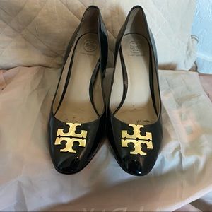 Used Tory Burch Black Patent Leather Block Heels